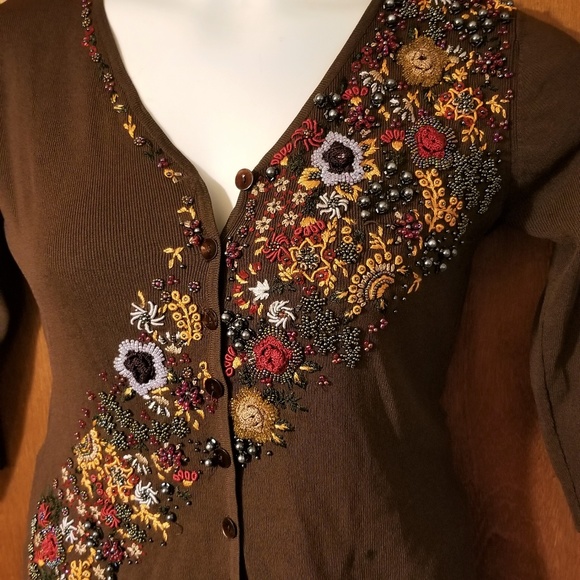 LouLou Beaded Embellished Floral Button Cardigan S - Picture 3 of 8
